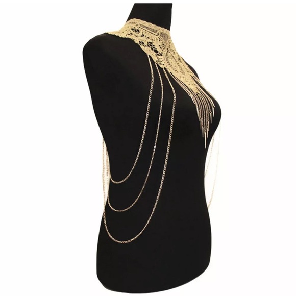 Lace Body Chain Necklace with Chains/Long Tassels - Picture 3 of 5